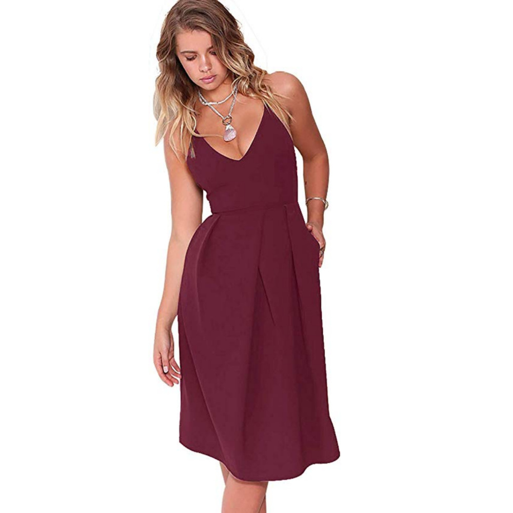 Elia Cher V Neck Midi Dress with Pockets